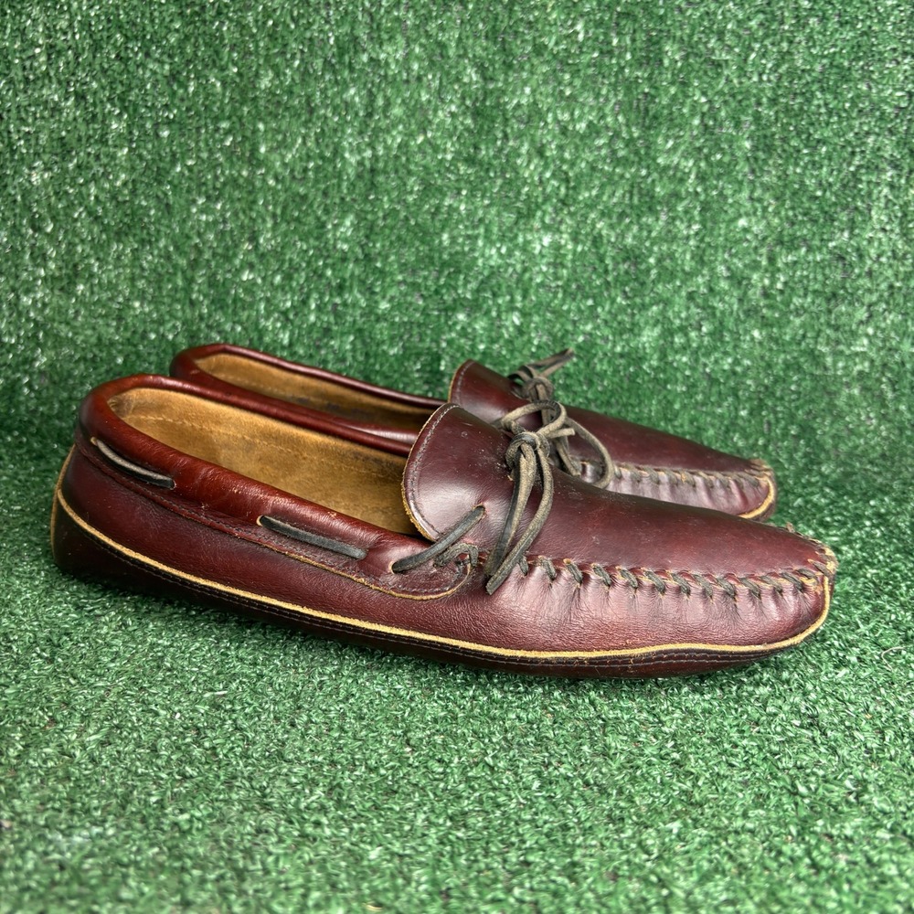 Minnetonka Double Sole Leather Moccasin Classic Loafer Burgundy Mens Size 10